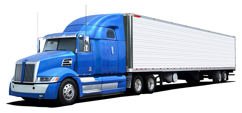 A large blue semi truck, see our DPF fleet services.